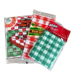 VTG Picnic Tablecloth 3-Piece Bundle Red Green Check Dixie Veripretty Wellington